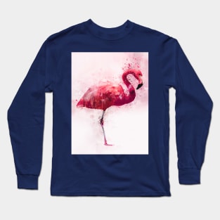 Dramabite Watercolor flamingo artistic painting pink Long Sleeve T-Shirt